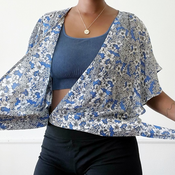 Anthropologie Parker kory silk blue floral wrap top - Picture 5 of 8
